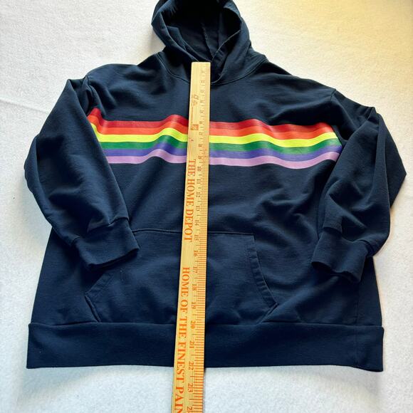 Wonder Nation Girls Navy Blue Rainbow Stripe Hooded Sweatshirt L 10-12 - Picture 2 of 6